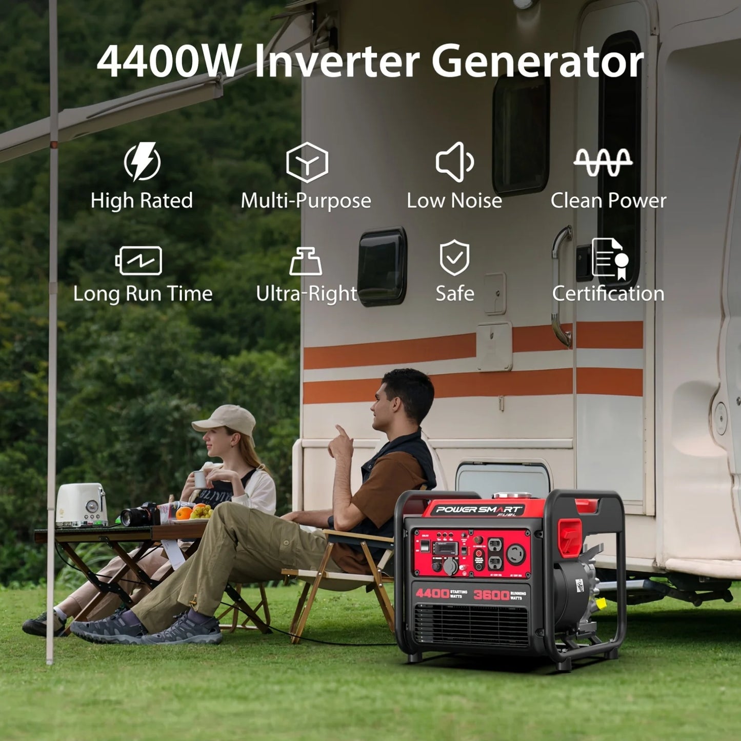 4400W Portable Generator with Inverter Technology, RV Ready 30A Outlet, Gas Powered, Lightweight & Quiet for Home Use