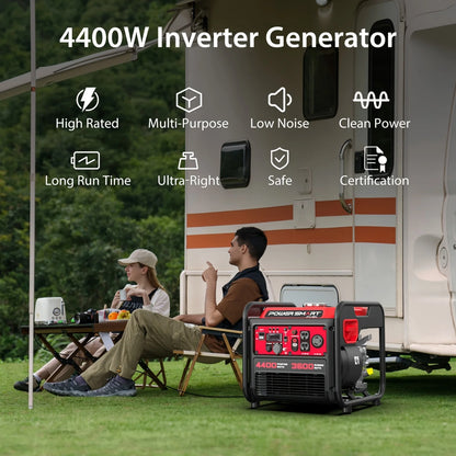 4400W Portable Generator with Inverter Technology, RV Ready 30A Outlet, Gas Powered, Lightweight & Quiet for Home Use