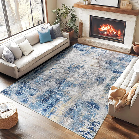 Living Room Area Rugs Soft Large Modern Abstract Area Rug, Vintage Machine Washable Non Slip Carpet , Low Pile Rugs