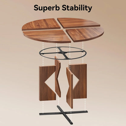 Round Dining Table for 4, 47 Inches Farmhouse Dinner Table with Wooden Pedestal Base, Modern