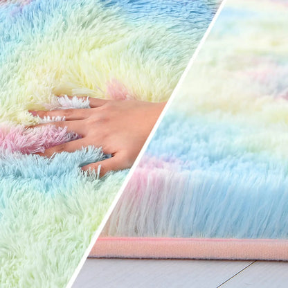 Soft Fluffy Rainbow Rugs for Girls Bedroom