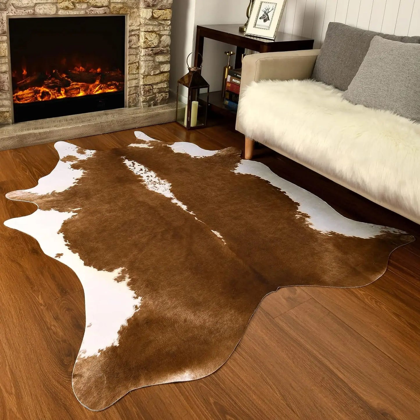 Faux Fur Animal Cow Hide Carpet ,Sturdy and Large Size Cow Print Rugs, Suitable for Bedroom Living Room Western Style