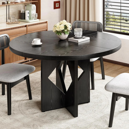 Round Dining Table for 4, 47 Inches Farmhouse Dinner Table with Wooden Pedestal Base, Modern