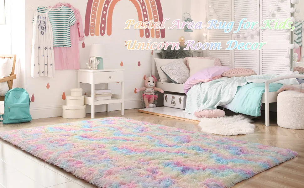 Soft Fluffy Rainbow Rugs for Girls Bedroom