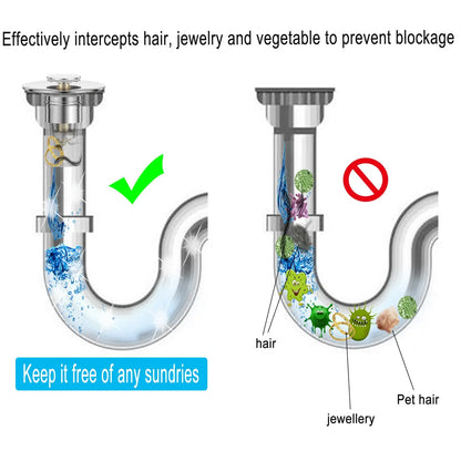 Bathroom Sink Drain Strainer - Pop-Up Filter with Removable Stainless Steel Hair Catcher & Drain Stopper for US Sink Replacement