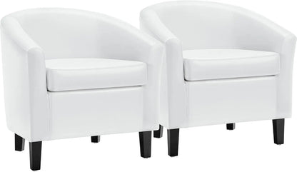 Accent Chairs Set of 2, Faux Leather Barrel Chairs