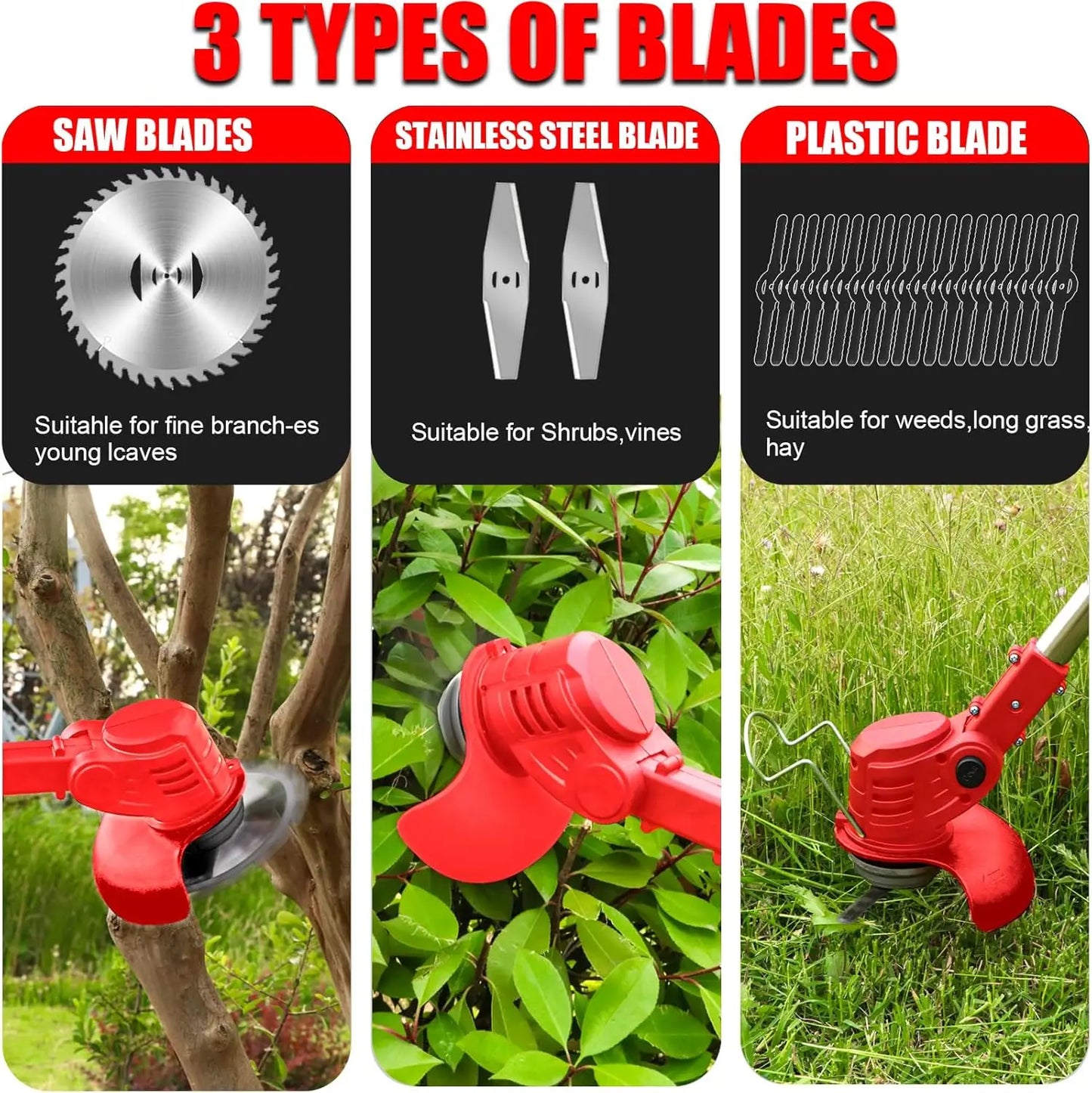 Electric Weed Wacker Battery Powered Grass Trimmer 3 in 1 Weed Trimmer Lawn Edger Brush Cutter for Lawn Garden Pruning Trimming