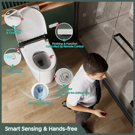 Elongated Smart Toilet with Bidet Built in, Foam Dispenser, Instant Warm Water, One-Piece Toilet with Dual Auto Flush in 1.28GPF