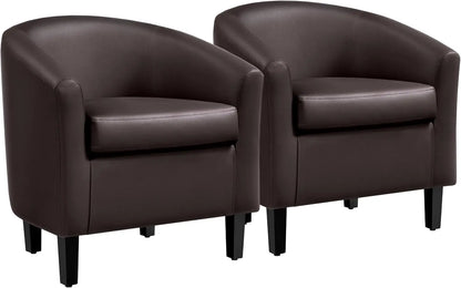 Accent Chairs Set of 2, Faux Leather Barrel Chairs