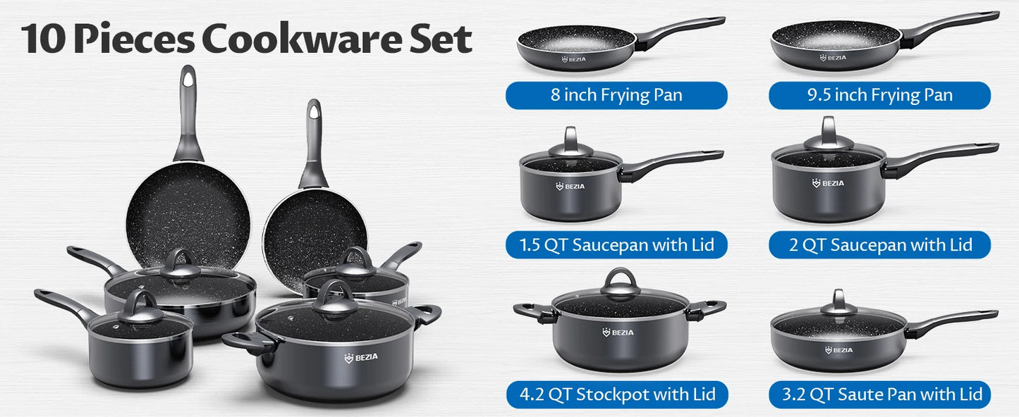 Induction Cookware Pots and Pans Set 10 Piece,  Dishwasher Safe Nonstick Cooking Pans, Stay-Cool Bakelite Handle