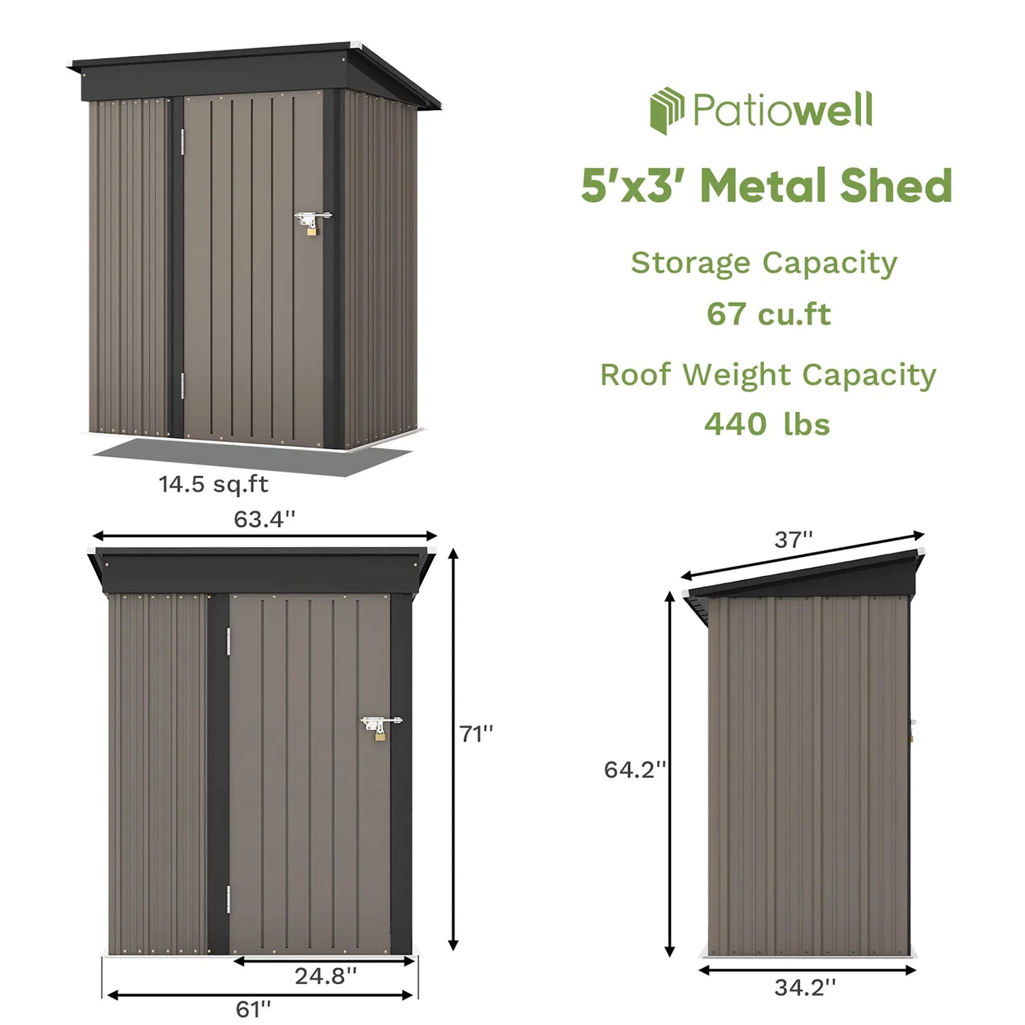 5x3 FT Outdoor Storage Shed, Tool Shed with Sloping Roof and Lockable Door, Metal Shed for Backyard Garden Patio Lawn