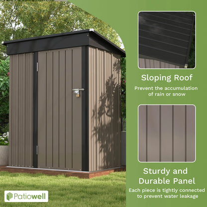 5x3 FT Outdoor Storage Shed, Tool Shed with Sloping Roof and Lockable Door, Metal Shed for Backyard Garden Patio Lawn