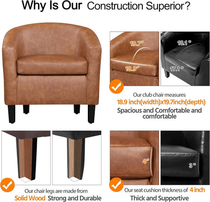 Accent Chairs Set of 2, Faux Leather Barrel Chairs