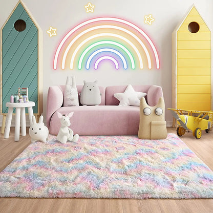Soft Fluffy Rainbow Rugs for Girls Bedroom