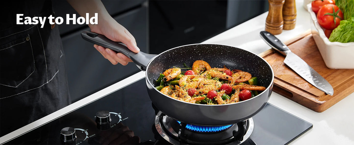 Induction Cookware Pots and Pans Set 10 Piece,  Dishwasher Safe Nonstick Cooking Pans, Stay-Cool Bakelite Handle