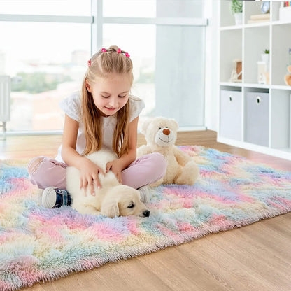 Soft Fluffy Rainbow Rugs for Girls Bedroom