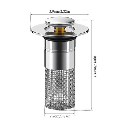 Bathroom Sink Drain Strainer - Pop-Up Filter with Removable Stainless Steel Hair Catcher & Drain Stopper for US Sink Replacement