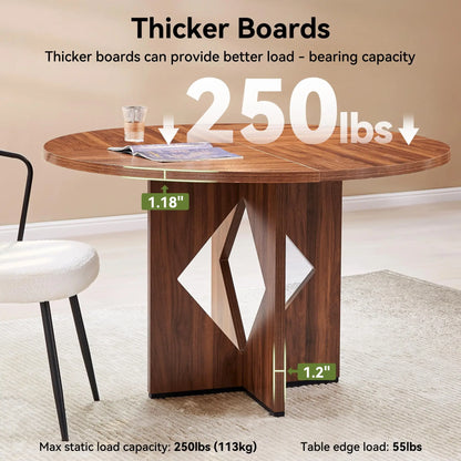 Round Dining Table for 4, 47 Inches Farmhouse Dinner Table with Wooden Pedestal Base, Modern