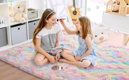 Soft Fluffy Rainbow Rugs for Girls Bedroom