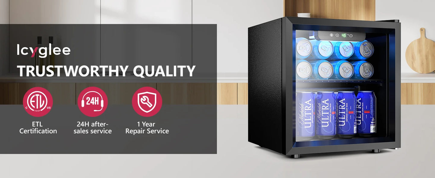 Mini Fridge 1.3 cu ft. 48 Can Beverage Refrigerator Cooler for Beer Drinks Wines Beverage Fridge with Adjustable Shelves