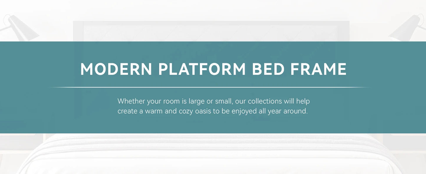 Metal Bed Frame with Upholstered Finely Stitched Headboard, Linen Fabric, Sturdy Foundation, No Box Spring Needed