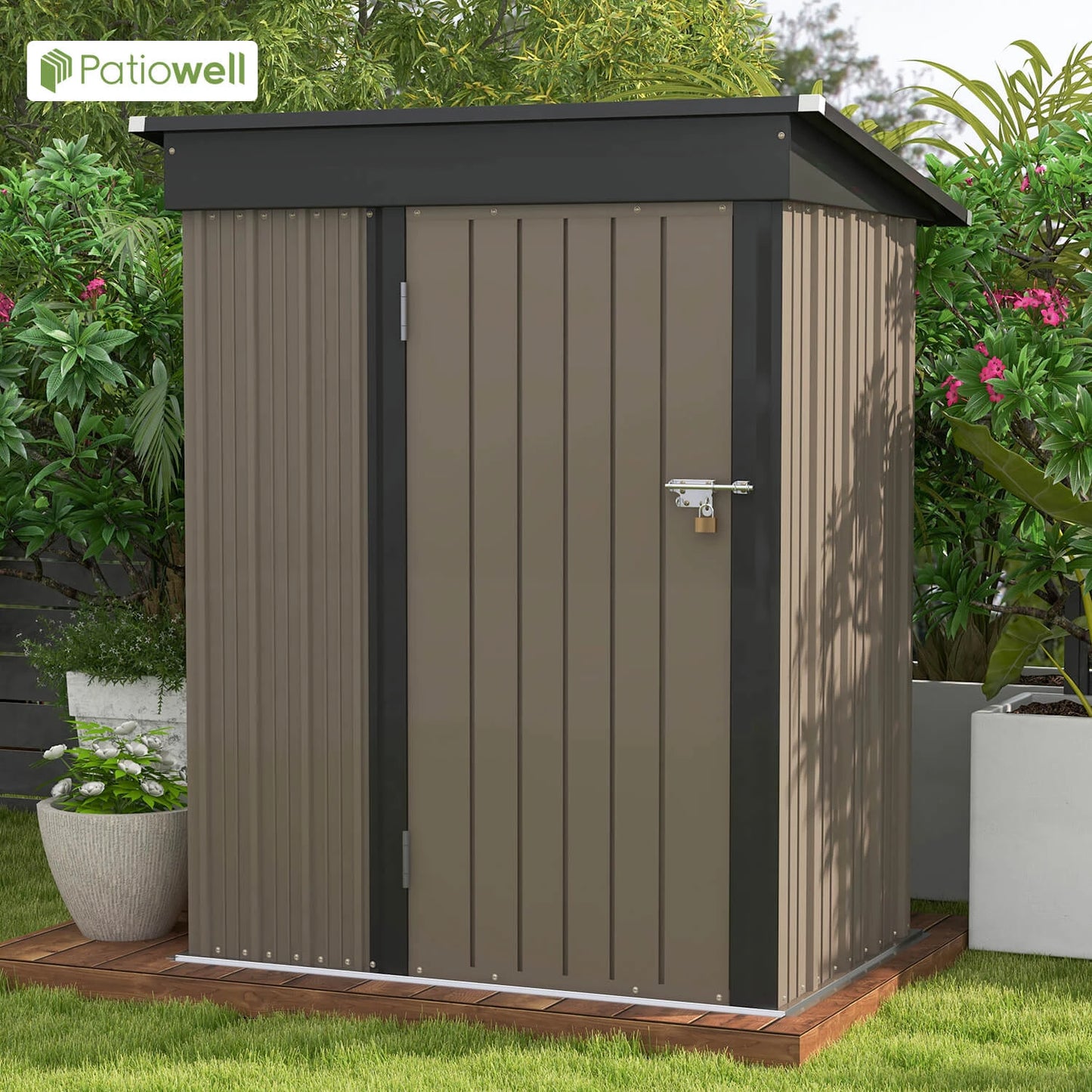 5x3 FT Outdoor Storage Shed, Tool Shed with Sloping Roof and Lockable Door, Metal Shed for Backyard Garden Patio Lawn