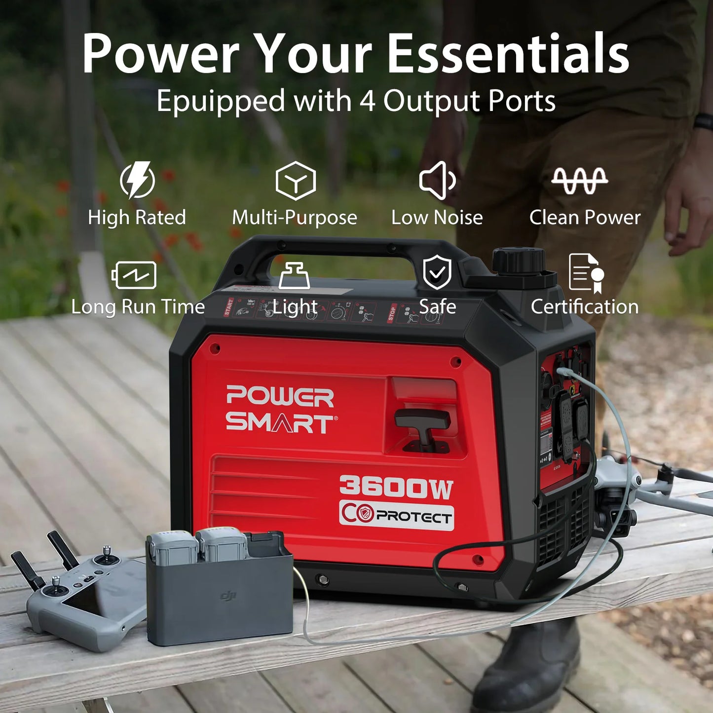 Generator, Camping Gear and Equipment, 3600 Watt Super Quiet Portable Inverter Generator, Gas Powered, RV Ready