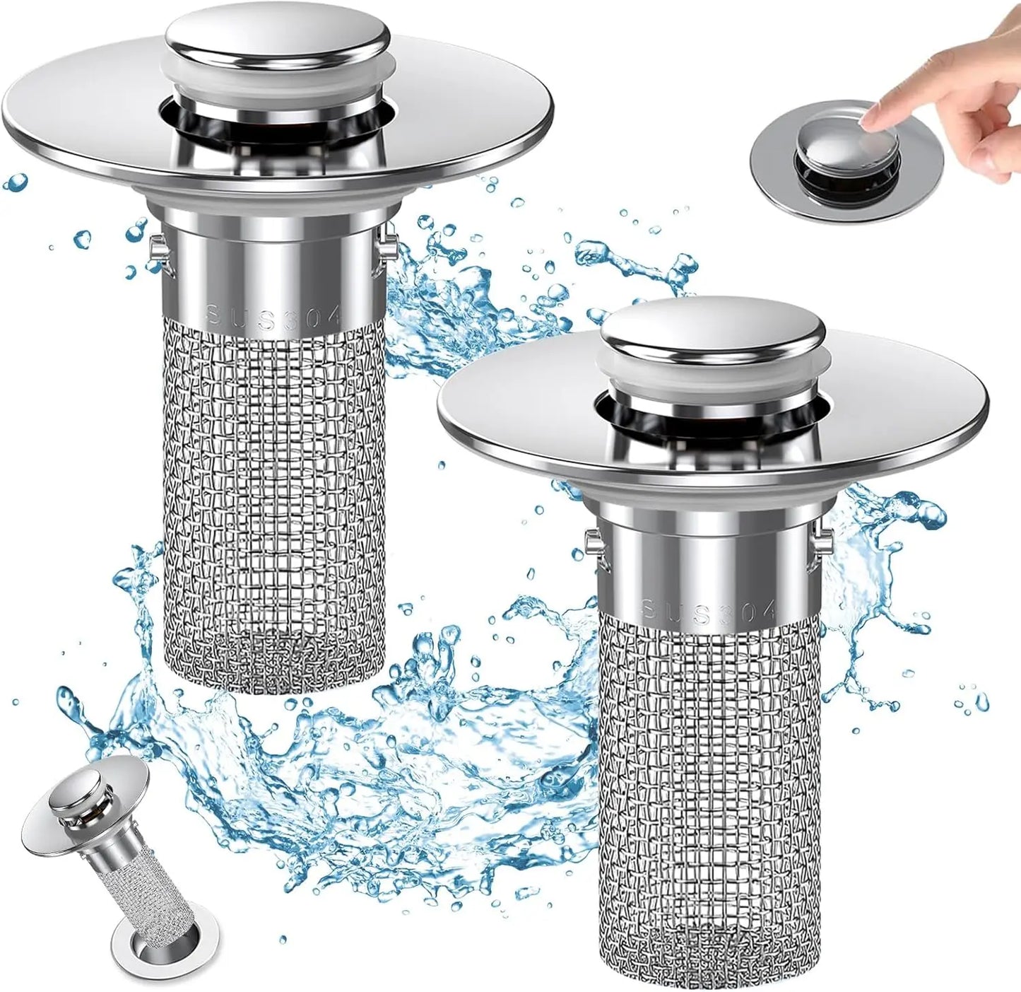 Bathroom Sink Drain Strainer - Pop-Up Filter with Removable Stainless Steel Hair Catcher & Drain Stopper for US Sink Replacement
