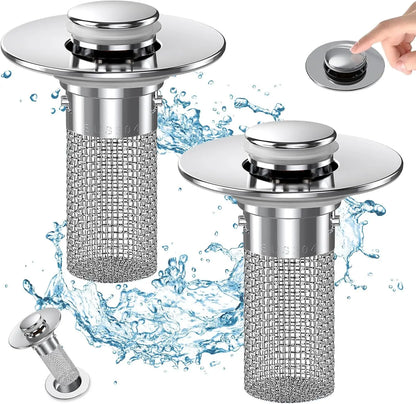 Bathroom Sink Drain Strainer - Pop-Up Filter with Removable Stainless Steel Hair Catcher & Drain Stopper for US Sink Replacement