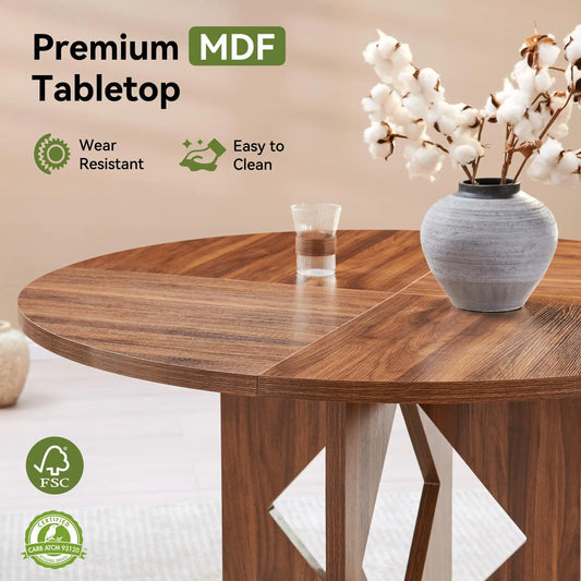 Round Dining Table for 4, 47 Inches Farmhouse Dinner Table with Wooden Pedestal Base, Modern