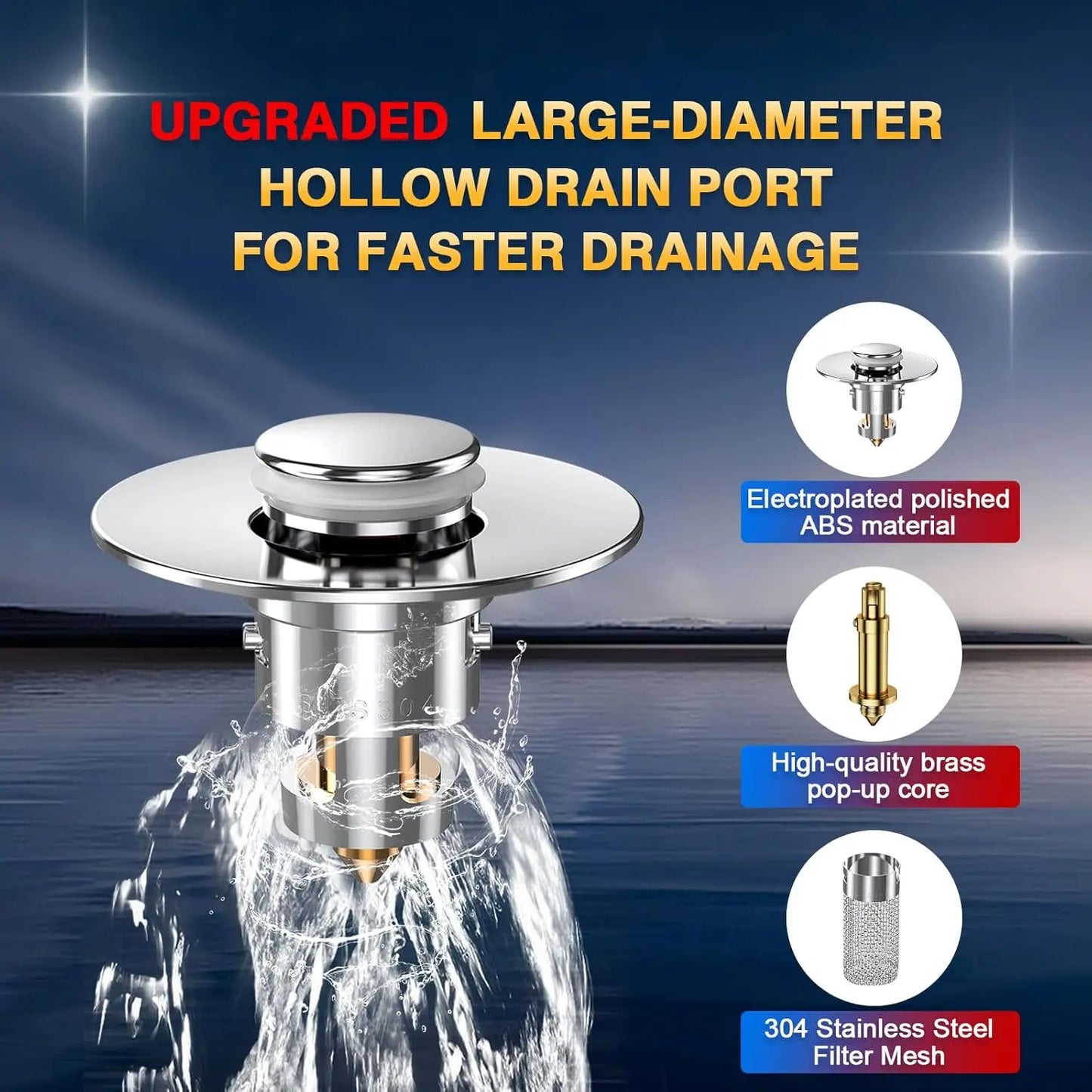 Bathroom Sink Drain Strainer - Pop-Up Filter with Removable Stainless Steel Hair Catcher & Drain Stopper for US Sink Replacement