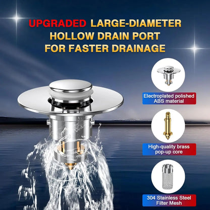 Bathroom Sink Drain Strainer - Pop-Up Filter with Removable Stainless Steel Hair Catcher & Drain Stopper for US Sink Replacement