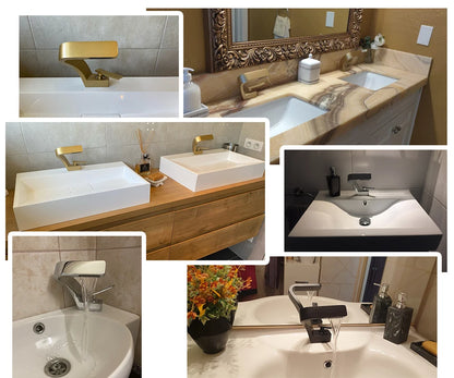 Bathroom Deck Mounted Basin Faucet Black Sink Tap Single Hole Water Tap Hot and Cold Mixer Faucet