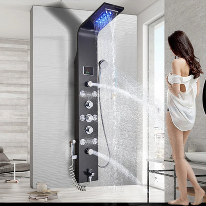 LED Bathroom Shower Panel 6 Modes Intelligent LCD Shower Column Rose Gold Rain Waterfall Bath Systems With Massage Jet Mixer Tap