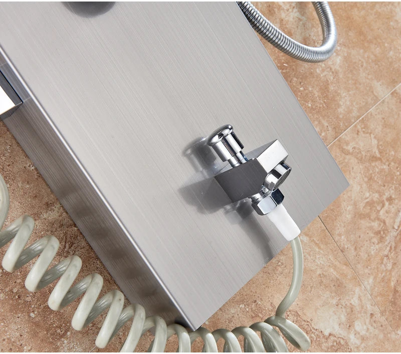 LED Bathroom Shower Panel 6 Modes Intelligent LCD Shower Column Rose Gold Rain Waterfall Bath Systems With Massage Jet Mixer Tap