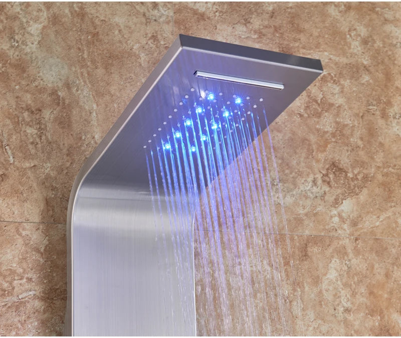 LED Bathroom Shower Panel 6 Modes Intelligent LCD Shower Column Rose Gold Rain Waterfall Bath Systems With Massage Jet Mixer Tap