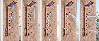 LED Bathroom Shower Panel 6 Modes Intelligent LCD Shower Column Rose Gold Rain Waterfall Bath Systems With Massage Jet Mixer Tap