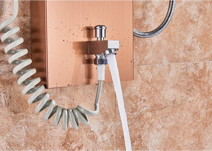 LED Bathroom Shower Panel 6 Modes Intelligent LCD Shower Column Rose Gold Rain Waterfall Bath Systems With Massage Jet Mixer Tap