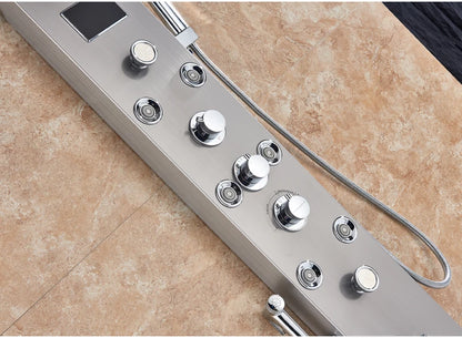 LED Bathroom Shower Panel 6 Modes Intelligent LCD Shower Column Rose Gold Rain Waterfall Bath Systems With Massage Jet Mixer Tap