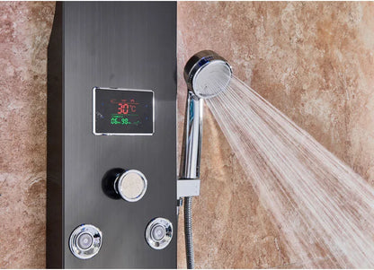 LED Bathroom Shower Panel 6 Modes Intelligent LCD Shower Column Rose Gold Rain Waterfall Bath Systems With Massage Jet Mixer Tap
