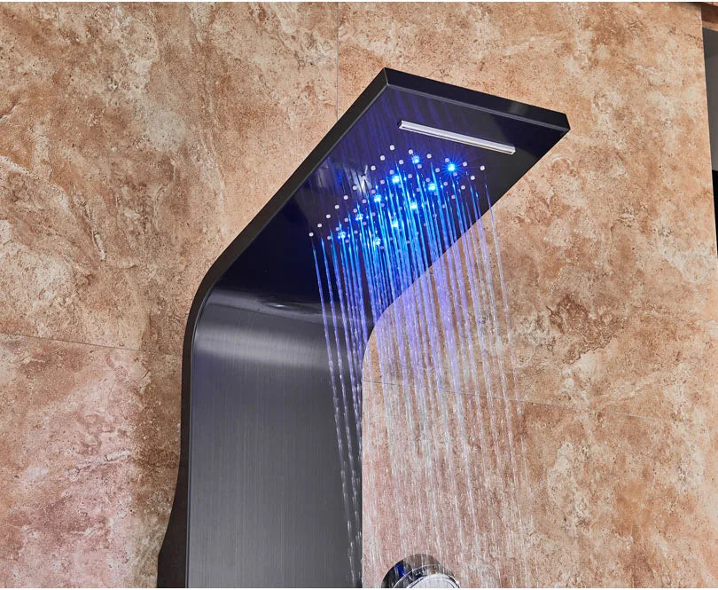 LED Bathroom Shower Panel 6 Modes Intelligent LCD Shower Column Rose Gold Rain Waterfall Bath Systems With Massage Jet Mixer Tap