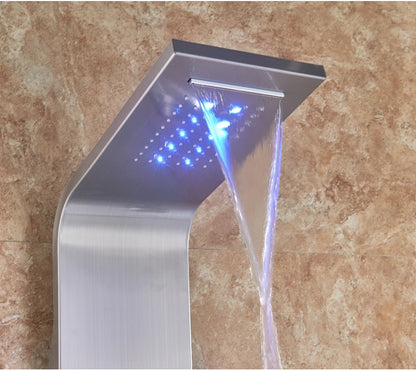 LED Bathroom Shower Panel 6 Modes Intelligent LCD Shower Column Rose Gold Rain Waterfall Bath Systems With Massage Jet Mixer Tap