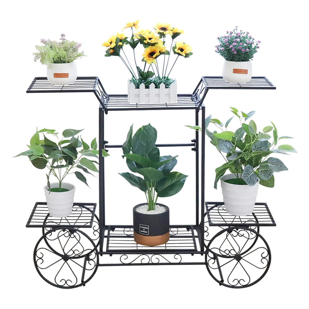 Large Metal Plant Stand Indoor 6 Tier Garden Cart Plant Holder Wrought Iron Plants Display Shelf Rack