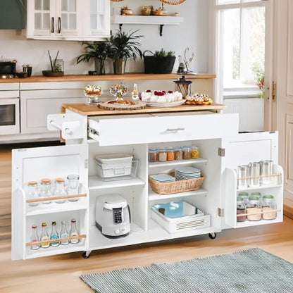 Small Kitchen Island Cart on Wheels with Drop Leaf Countertop, Mobile Kitchen Cat with Internal Storage Rack, Spacious Drawer