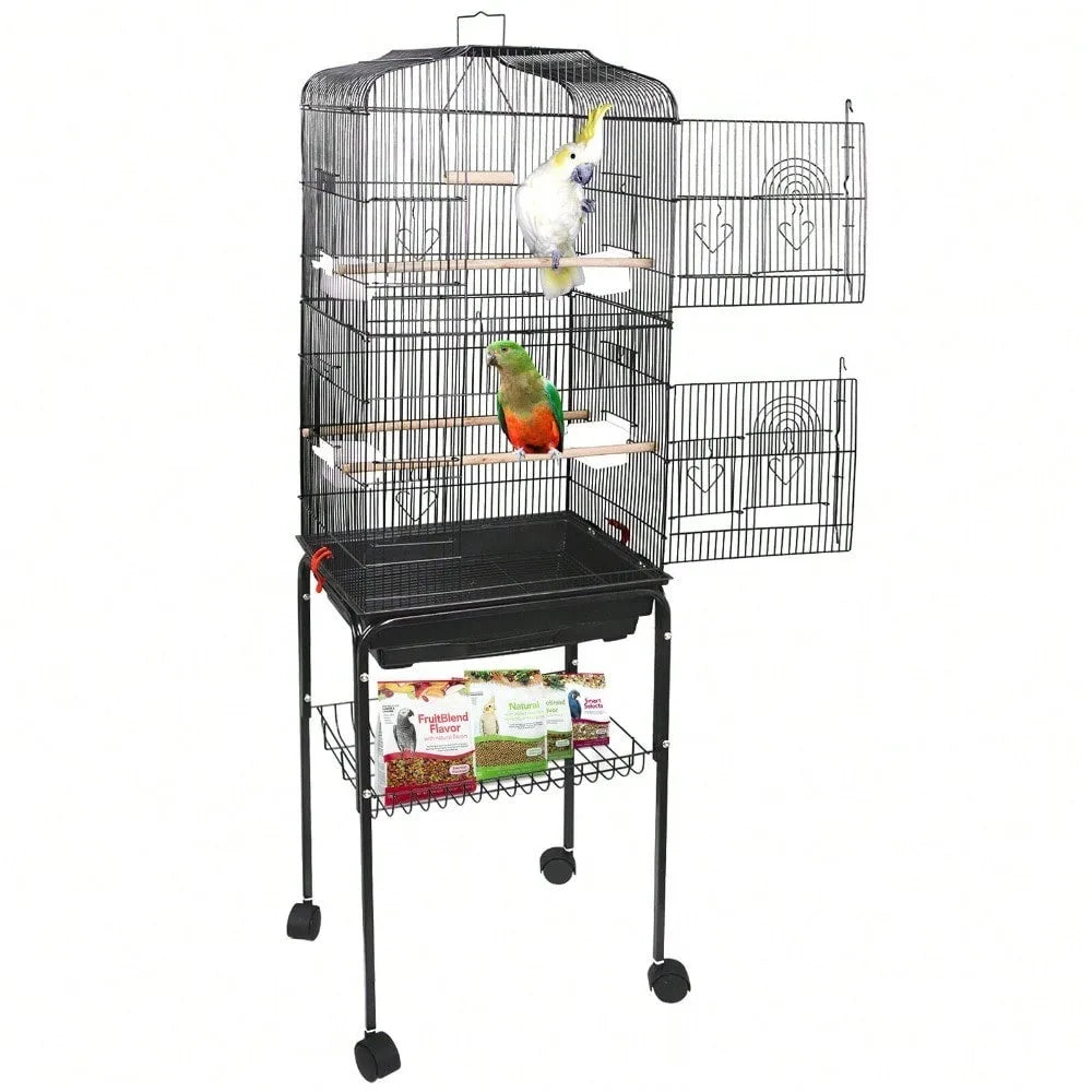 59''H Rolling  Bird Cage Cockatiel Parakeet Finch Canary Home with Stand & Tray