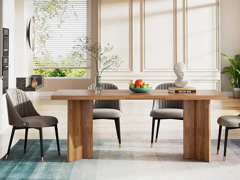 63-inch Dining Table for 4-6, Farmhouse Kitchen Table with Large Tabletop, Rectangular