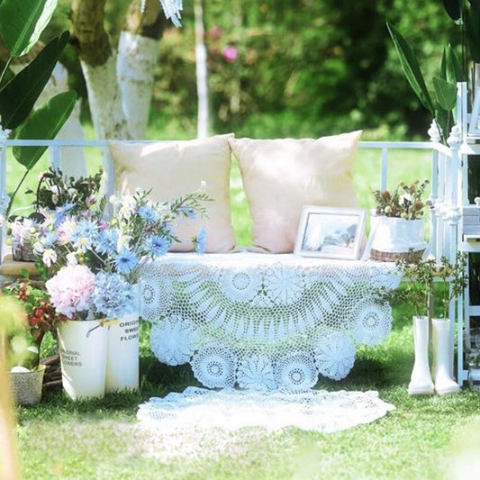 White Crochet Round Tablecloth, Handmade Cotton Floral Lace Doily, Vintage Countryside Decor for Dining Room, 51Inch Diameter