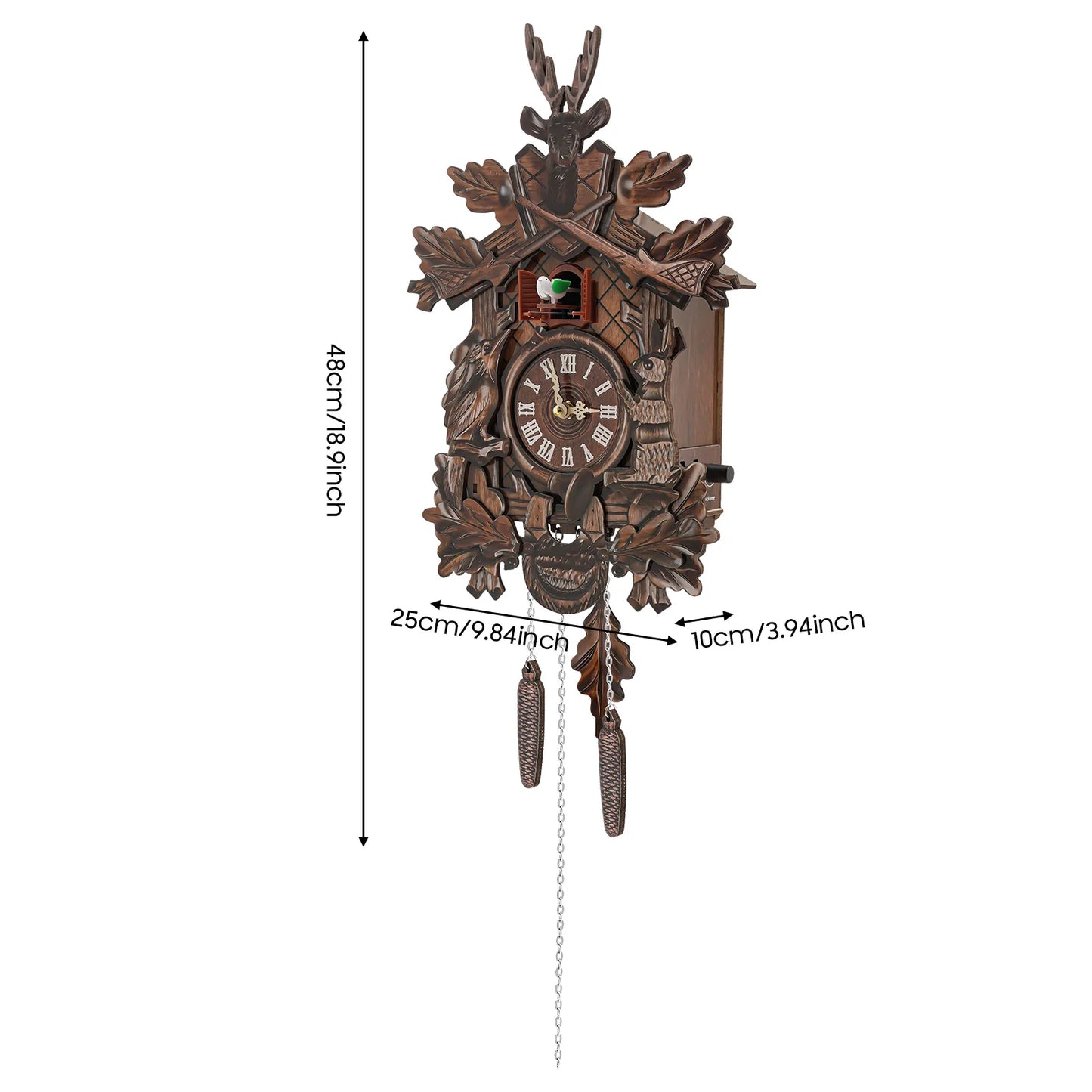 Wooden Cuckoo Clock with Pendulum Bird Automatic Chiming for Living Room Kitchen Office Wall Silent Quartz Movement