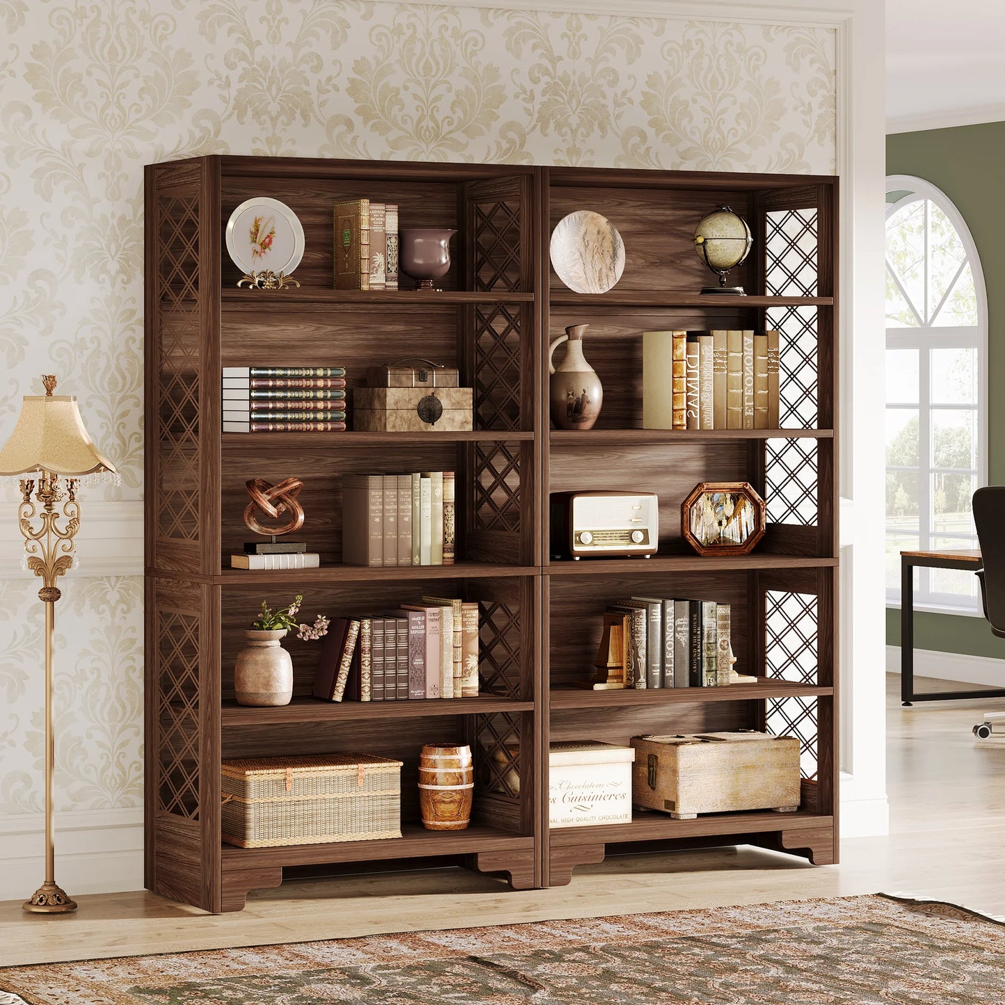 6-Tier Bookcase, 71 Inches Industrial Bookshelves and Bookcases, Floor Standing 5 Shelf Display Storage Shelves