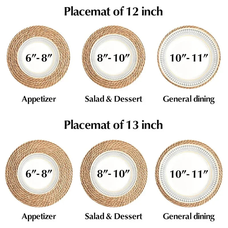 4/8/12pcs Round Woven Placemats Set Boho Rattan Placemat Natural Placemats 12Inch Farmhouse Weave Straw Braided Table Dinner Mat